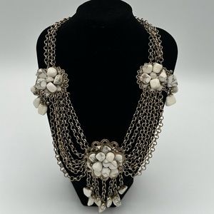 Gold Tone Howlite Stone Multi Chain Festoon Bib Bohemian Statement Necklace